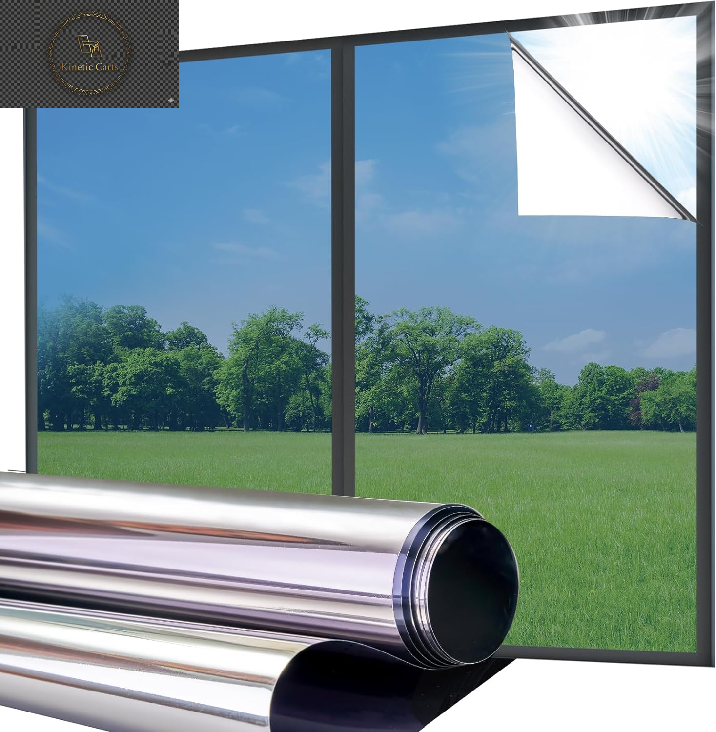 Reflective One Way Window Film Privacy: Mirror Heat Control Sun Blocker Window Tint Film, UV Protection anti Glare, No Glue Clear Daytime Privacy for Home Office (Silver, 44.5 * 200Cm)
