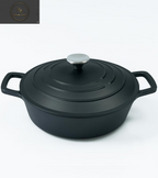 Casserole Dish with Lid Medium 4L, 28Cm – Lightweight Cast Aluminium Casserole Pan Shallow Induction Hob & Oven Safe, Durable Non-Stick Cooking Pot Stew, Roast (Black, 28Cm - Shallow)