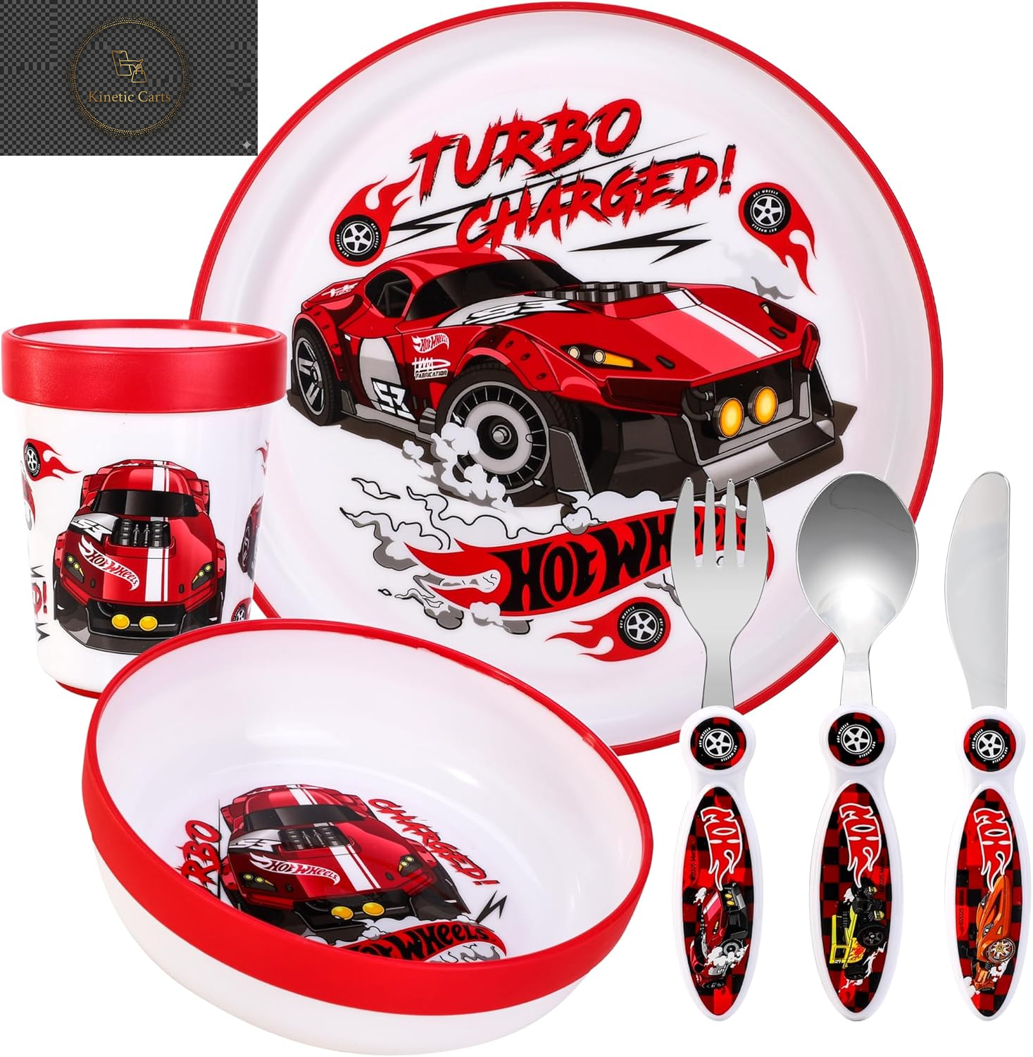 Kids 6 Piece Reusable Dinner Set - Plate/Bowl/Cup/Knife/Fork/Spoon - Childrens Dinnerware Tableware Cutlery Set (Minnie Mouse)