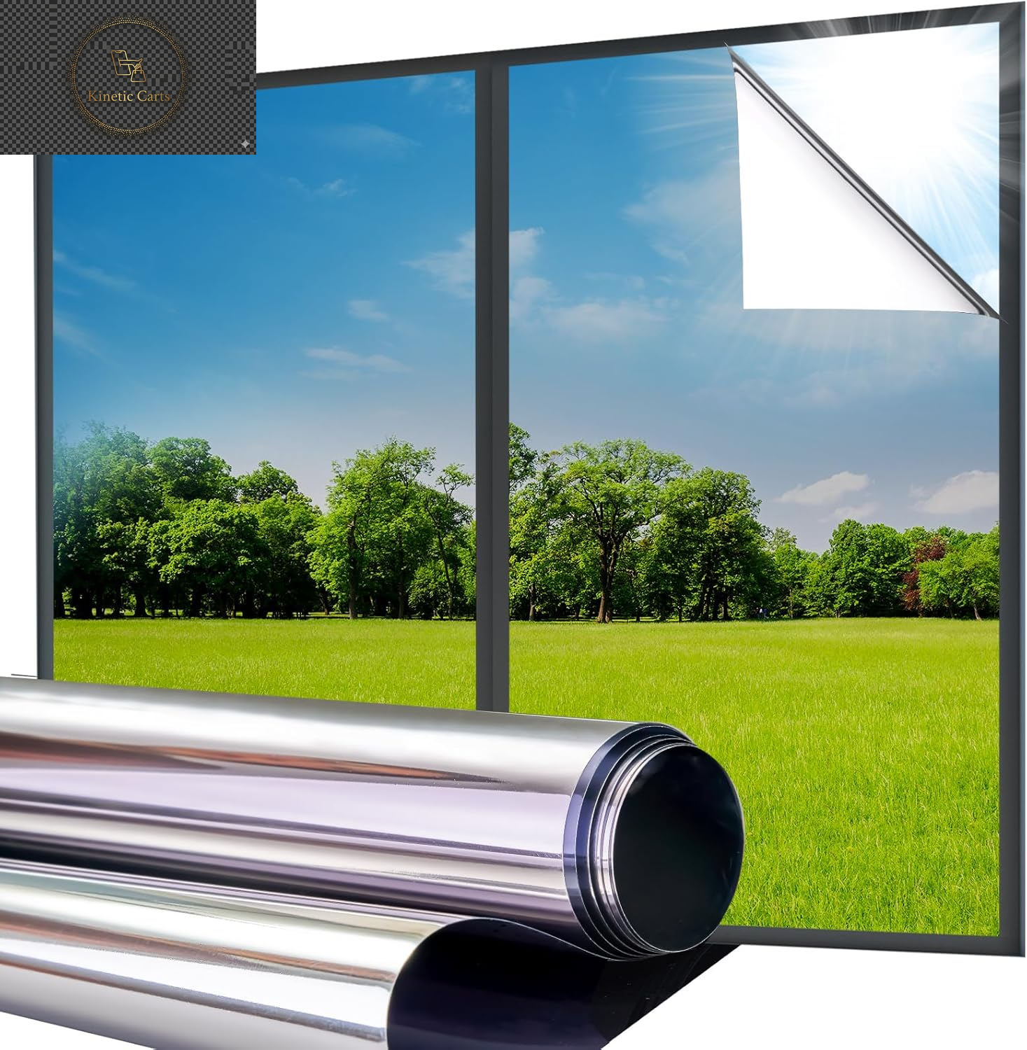Reflective One Way Window Film Privacy: Mirror Heat Control Sun Blocker Window Tint Film, UV Protection anti Glare, No Glue Clear Daytime Privacy for Home Office (Silver, 44.5 * 200Cm)
