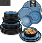  Vancasso Playa Series 24-Piece Dinner Set, Stoneware Plates and Bowls Set for 6, Mediterranean Style Crockery Set in Vibrant Blue, Playa Series Dinner Service Set, Dishwasher & Microwave Safe