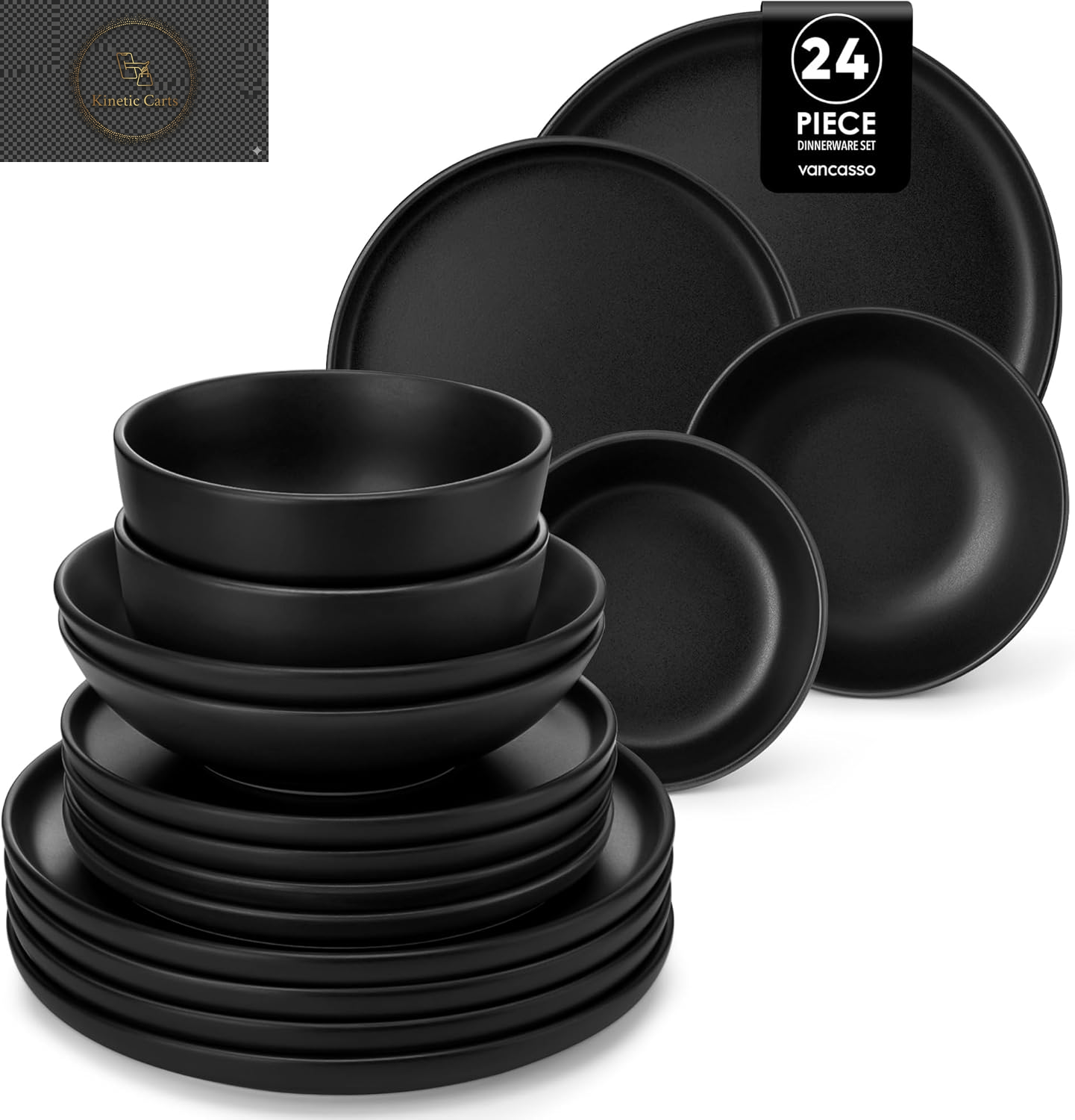  Vancasso Playa Series 24-Piece Dinner Set, Stoneware Plates and Bowls Set for 6, Mediterranean Style Crockery Set in Vibrant Blue, Playa Series Dinner Service Set, Dishwasher & Microwave Safe