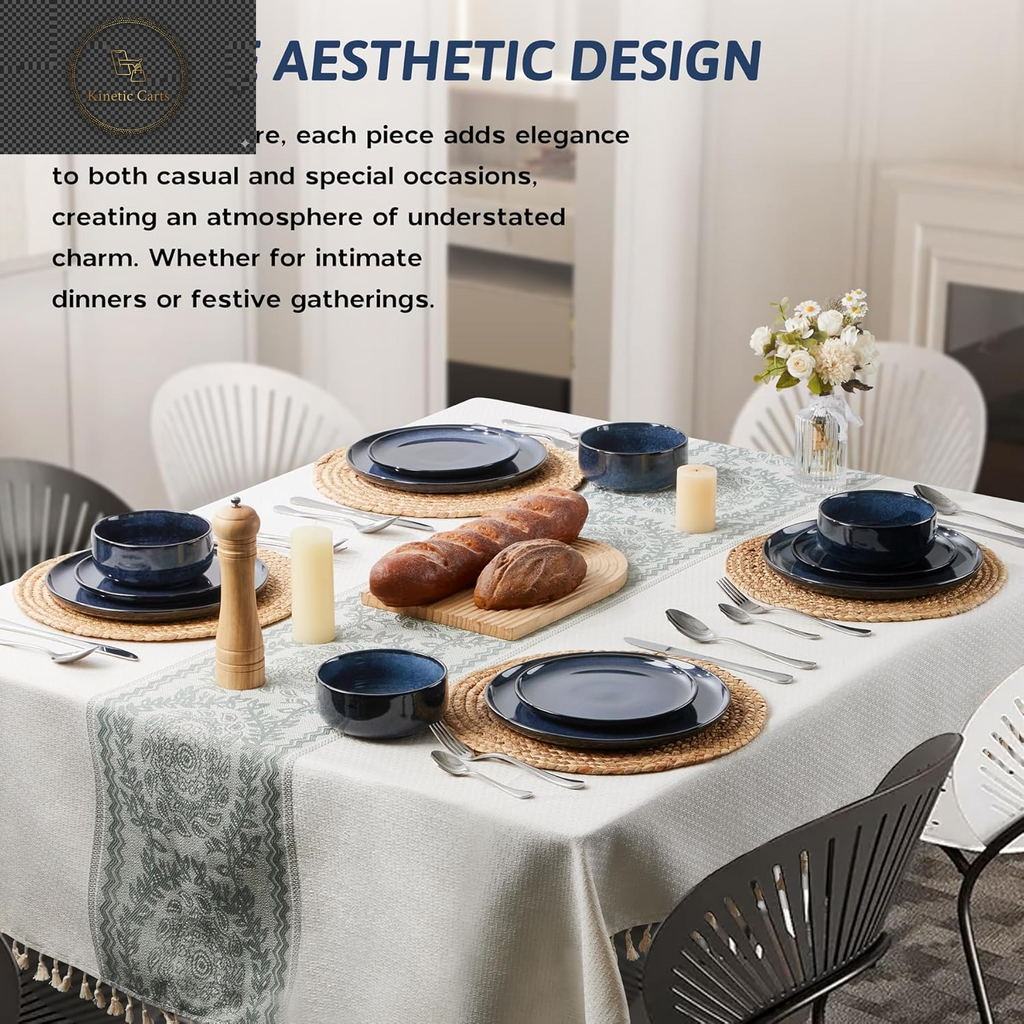HaWare Dinner Set, 12 Piece Stoneware Dinnerware Service for 4, Reactive Glaze Dining Ware Include Plates and Bowls, Chip and Scratch Resistant, Microwave & Dishwasher Safe, Nebulas Blue