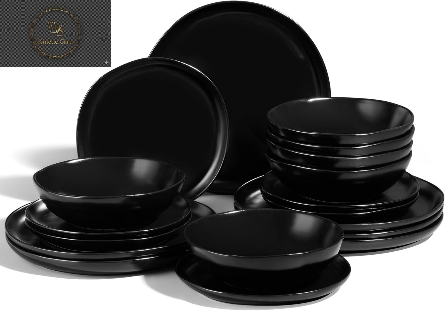 Joyfair Dinner Set, 12 Pieces Stoneware Dinnerware Set Service for 4, Reactive Glaze Irregular Shape Plates and Bowls, Chip & Scratch Resistant, Microwave & Dishwasher Safe, Blackish Green