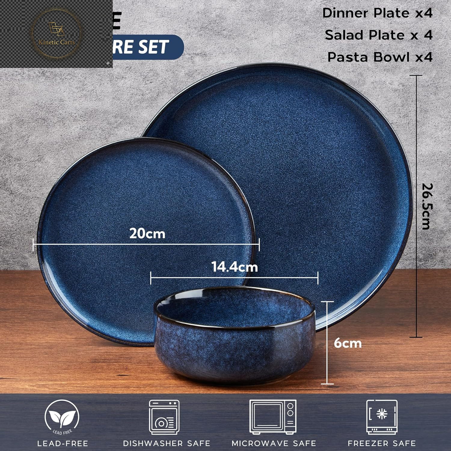 HaWare Dinner Set, 12 Piece Stoneware Dinnerware Service for 4, Reactive Glaze Dining Ware Include Plates and Bowls, Chip and Scratch Resistant, Microwave & Dishwasher Safe, Nebulas Blue