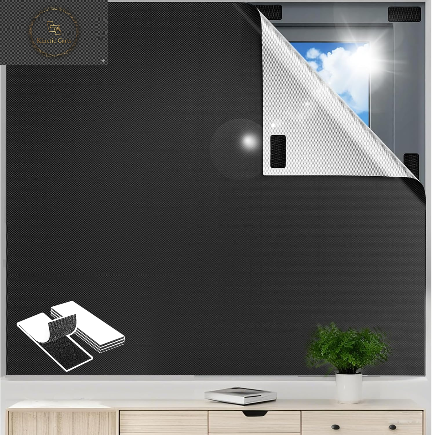 Blackout Blinds Stick On, 420D Oxford Fabric 100% Blackout Curtain for Window 200 X 145CM, Portable Blackout Shades Film for Bedroom, Cut to Any Size, Nursery Blackout Blinds for Baby Travel Temporary
