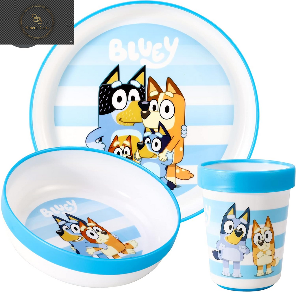 Bluey 3Pc Kids Dinner Set – Toddler Plates and Bowls Set with Kids Cup, Reusable Bicolor Premium Plastic Dinnerware Sets - Baby Plates, Baby Bowls, Toddler Cups, Children’S Mealtime Tableware