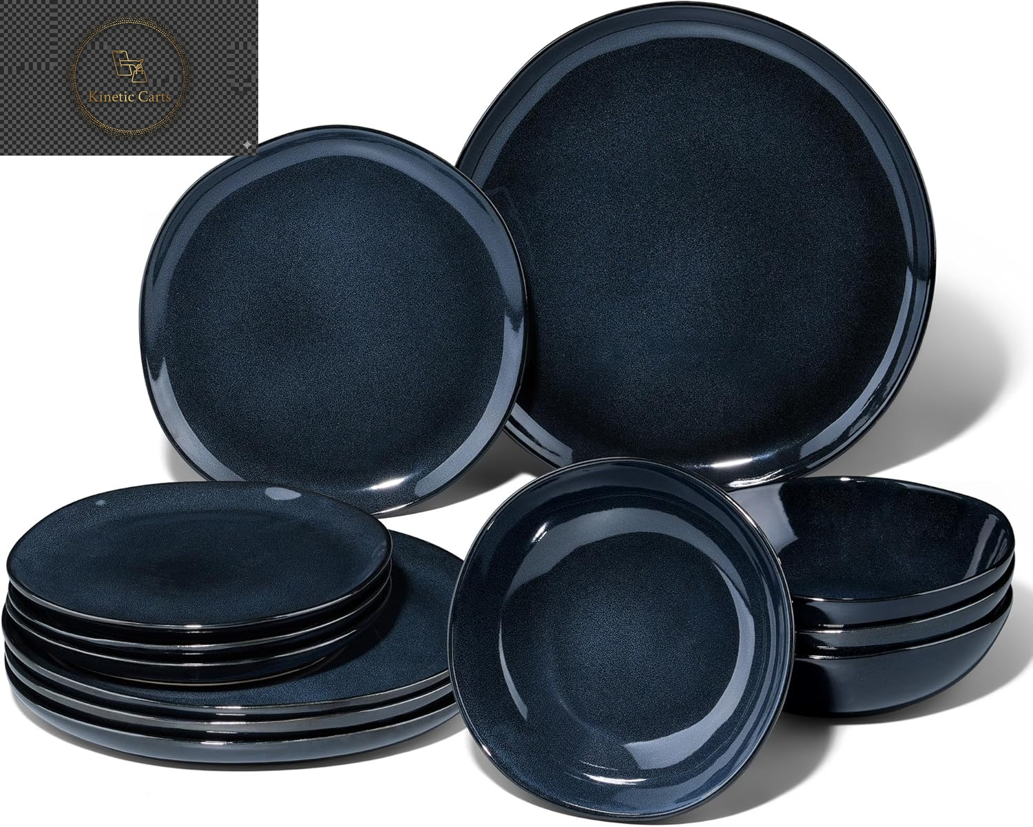 Joyfair Dinner Set, 12 Pieces Stoneware Dinnerware Set Service for 4, Reactive Glaze Irregular Shape Plates and Bowls, Chip & Scratch Resistant, Microwave & Dishwasher Safe, Blackish Green
