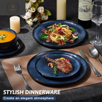 HaWare Dinner Set, 12 Piece Stoneware Dinnerware Service for 4, Reactive Glaze Dining Ware Include Plates and Bowls, Chip and Scratch Resistant, Microwave & Dishwasher Safe, Nebulas Blue