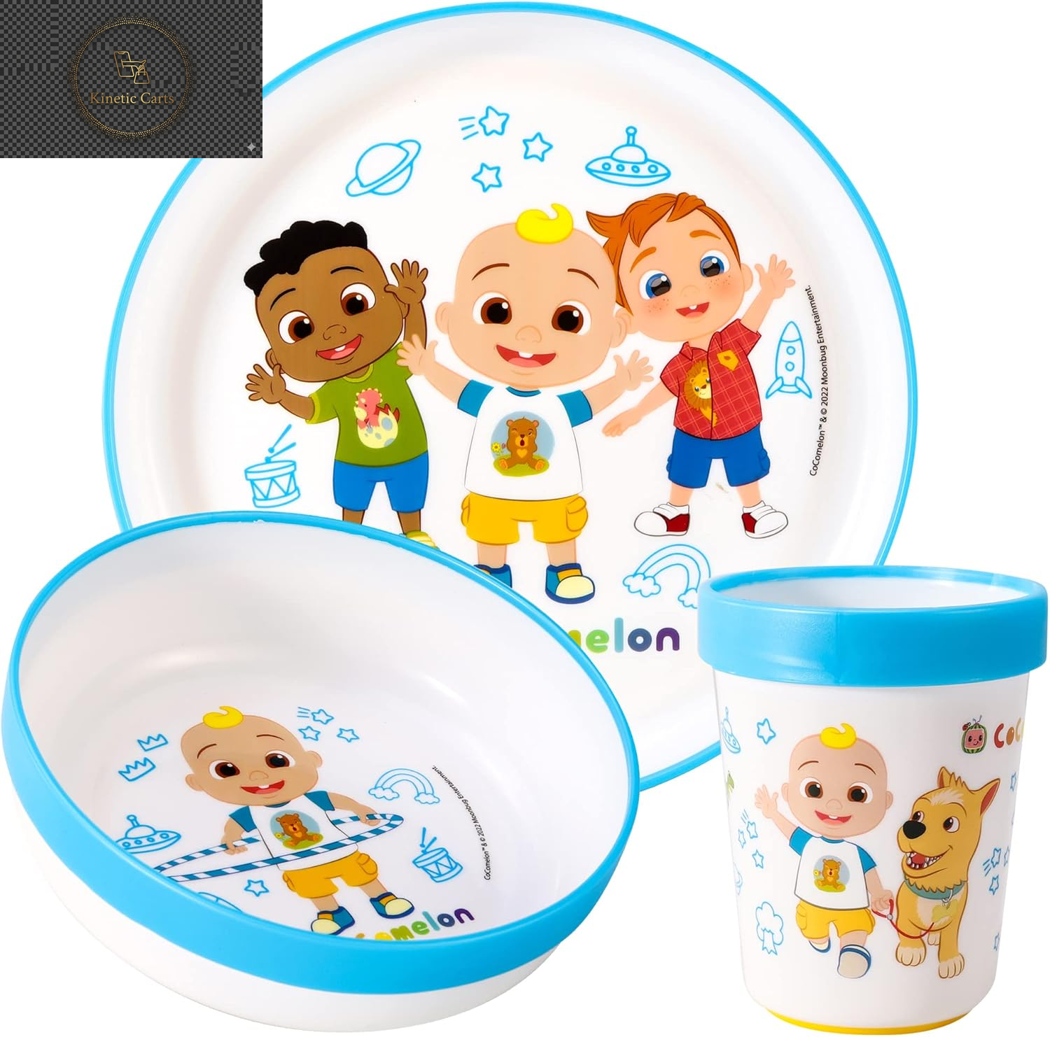 Bluey 3Pc Kids Dinner Set – Toddler Plates and Bowls Set with Kids Cup, Reusable Bicolor Premium Plastic Dinnerware Sets - Baby Plates, Baby Bowls, Toddler Cups, Children’S Mealtime Tableware