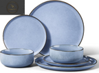 HaWare Dinner Set, 12 Piece Stoneware Dinnerware Service for 4, Reactive Glaze Dining Ware Include Plates and Bowls, Chip and Scratch Resistant, Microwave & Dishwasher Safe, Nebulas Blue