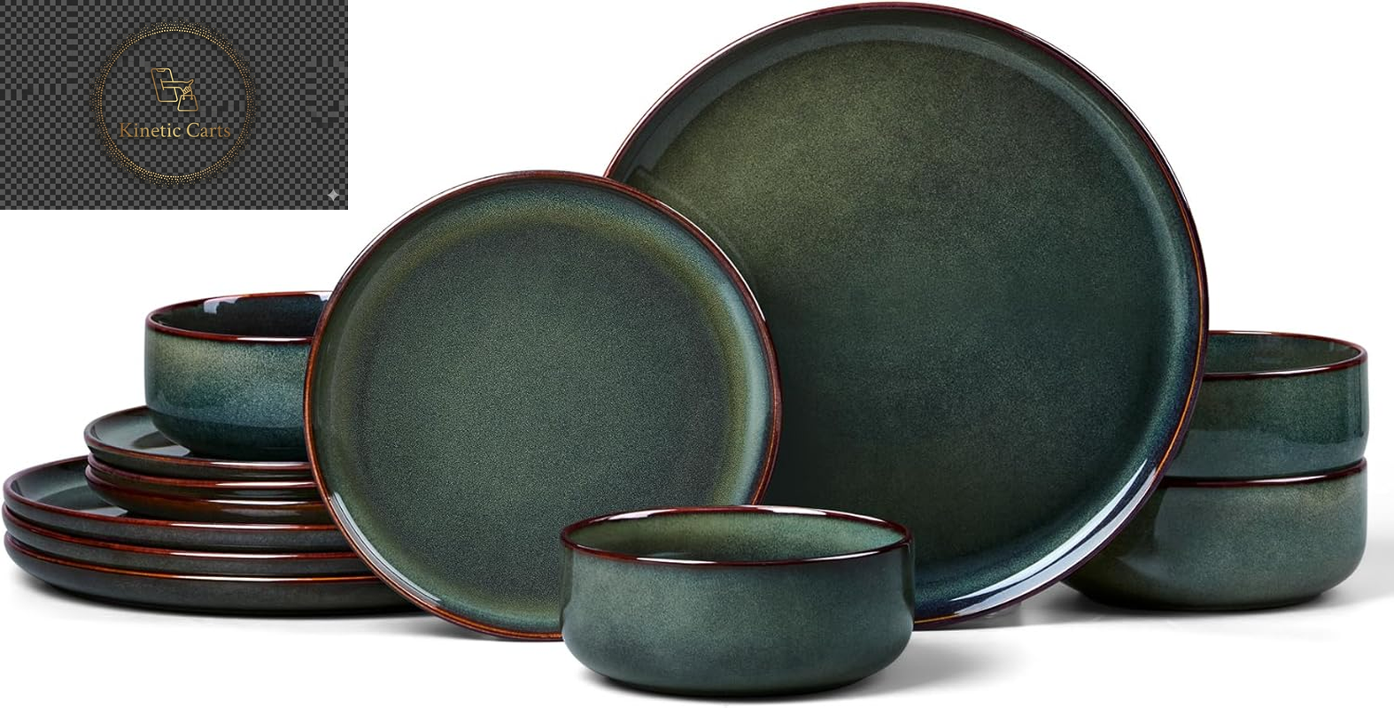 HaWare Dinner Set, 12 Piece Stoneware Dinnerware Service for 4, Reactive Glaze Dining Ware Include Plates and Bowls, Chip and Scratch Resistant, Microwave & Dishwasher Safe, Nebulas Blue