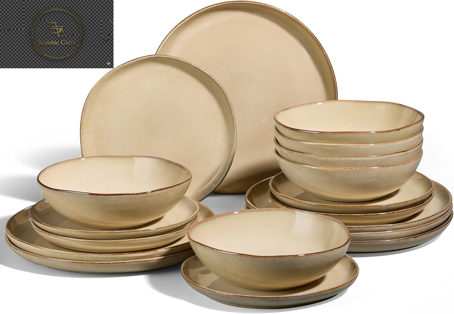 Joyfair Dinner Set, 12 Pieces Stoneware Dinnerware Set Service for 4, Reactive Glaze Irregular Shape Plates and Bowls, Chip & Scratch Resistant, Microwave & Dishwasher Safe, Blackish Green