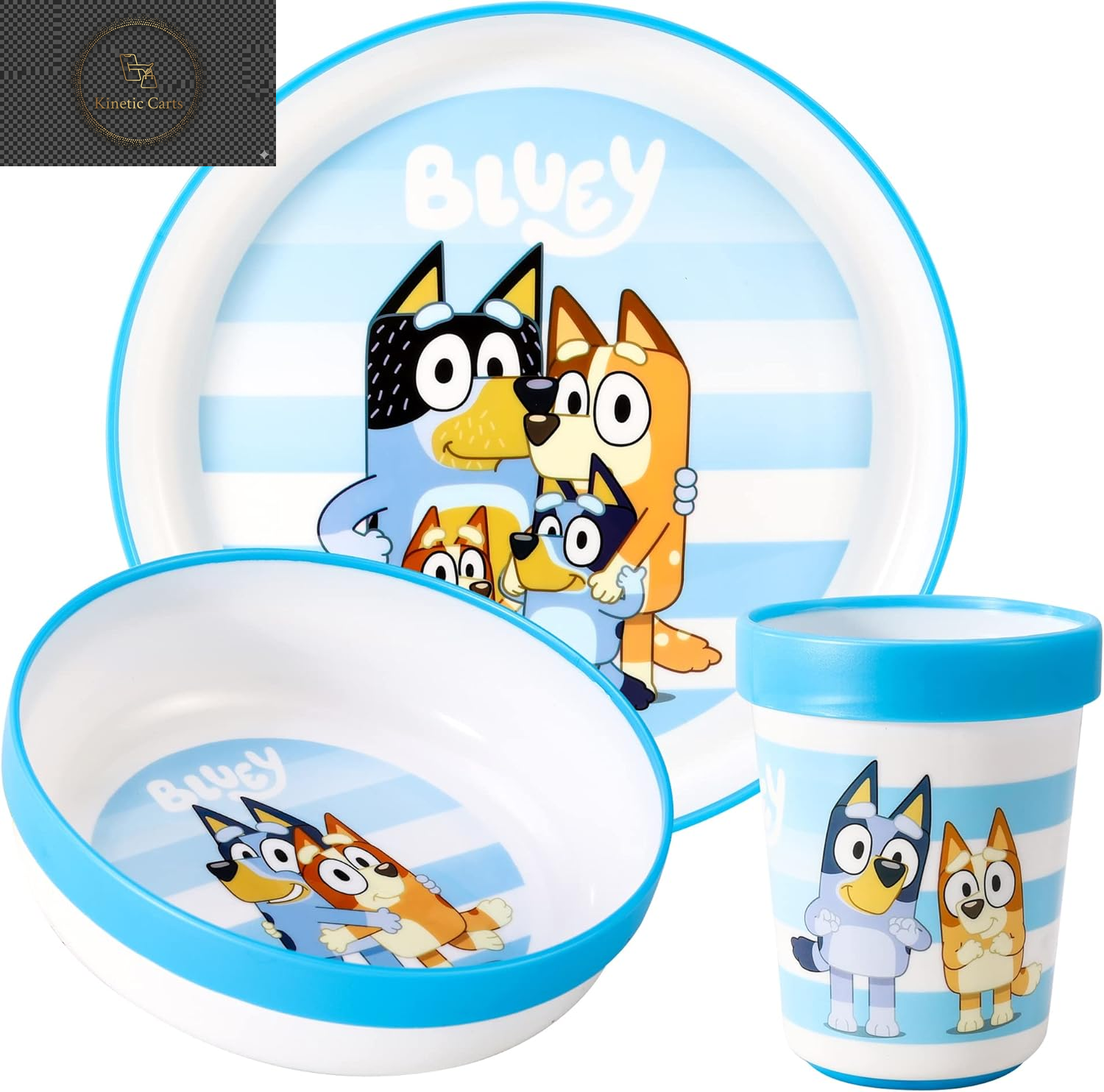 Bluey 3Pc Kids Dinner Set – Toddler Plates and Bowls Set with Kids Cup, Reusable Bicolor Premium Plastic Dinnerware Sets - Baby Plates, Baby Bowls, Toddler Cups, Children’S Mealtime Tableware