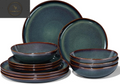 Joyfair Dinner Set, 12 Pieces Stoneware Dinnerware Set Service for 4, Reactive Glaze Irregular Shape Plates and Bowls, Chip & Scratch Resistant, Microwave & Dishwasher Safe, Blackish Green