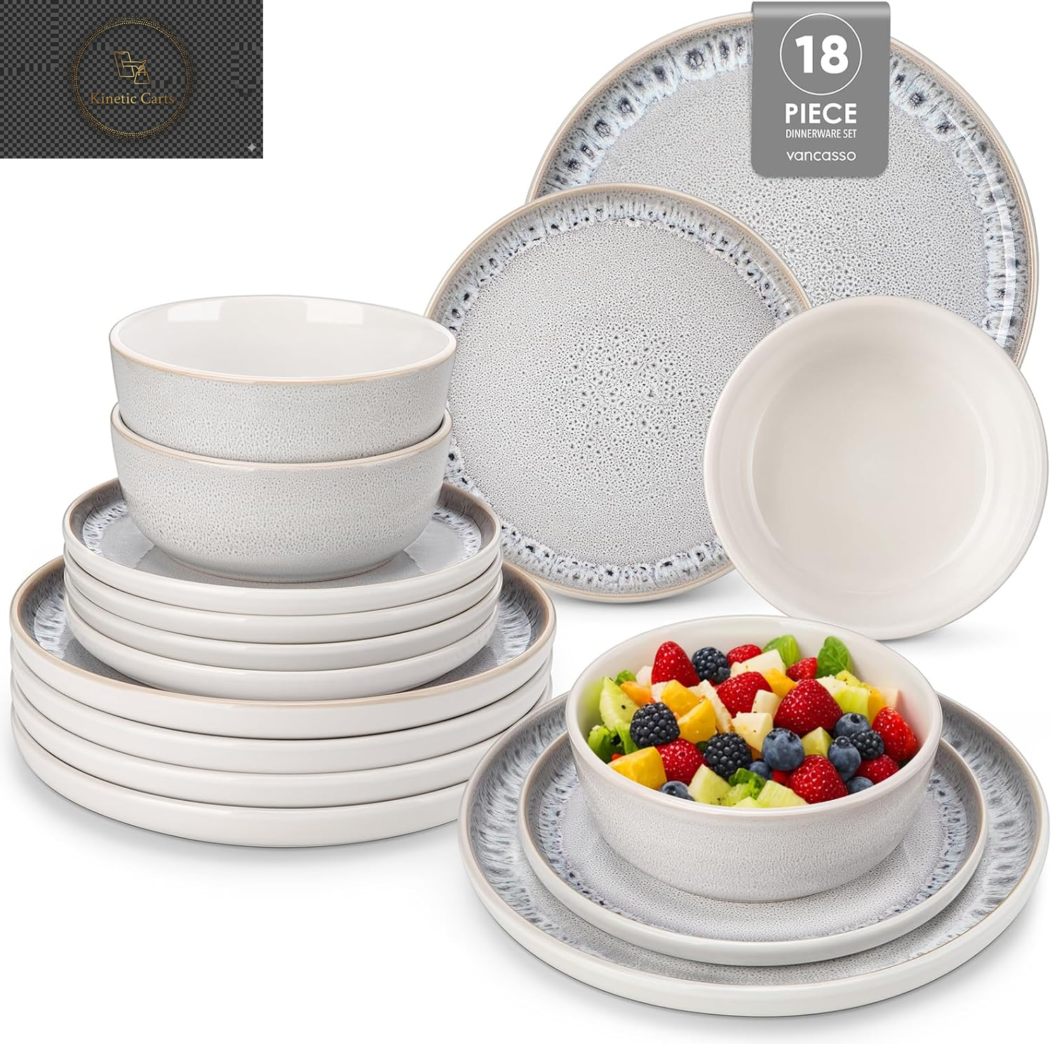  Vancasso Playa Series 24-Piece Dinner Set, Stoneware Plates and Bowls Set for 6, Mediterranean Style Crockery Set in Vibrant Blue, Playa Series Dinner Service Set, Dishwasher & Microwave Safe