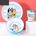 Bluey 3Pc Kids Dinner Set – Toddler Plates and Bowls Set with Kids Cup, Reusable Bicolor Premium Plastic Dinnerware Sets - Baby Plates, Baby Bowls, Toddler Cups, Children’S Mealtime Tableware