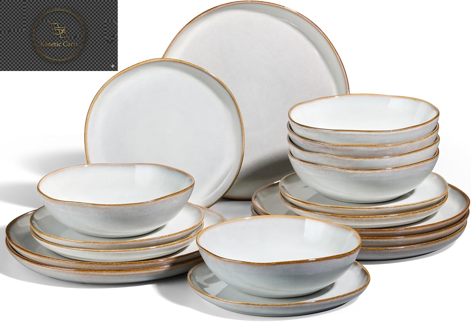 Joyfair Dinner Set, 12 Pieces Stoneware Dinnerware Set Service for 4, Reactive Glaze Irregular Shape Plates and Bowls, Chip & Scratch Resistant, Microwave & Dishwasher Safe, Blackish Green