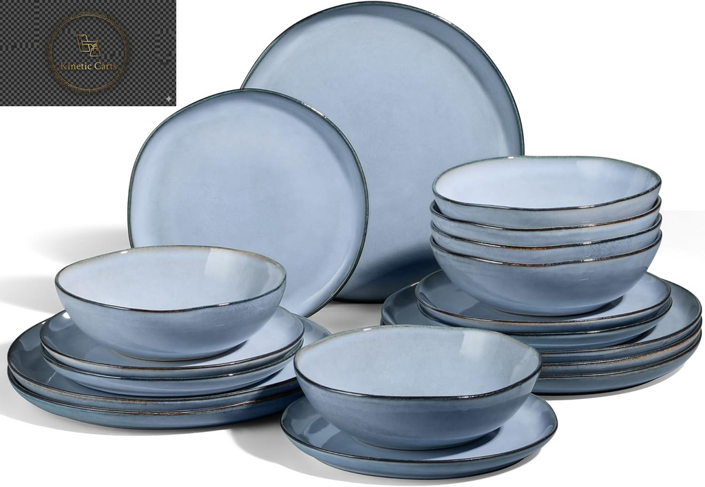 Joyfair Dinner Set, 12 Pieces Stoneware Dinnerware Set Service for 4, Reactive Glaze Irregular Shape Plates and Bowls, Chip & Scratch Resistant, Microwave & Dishwasher Safe, Blackish Green