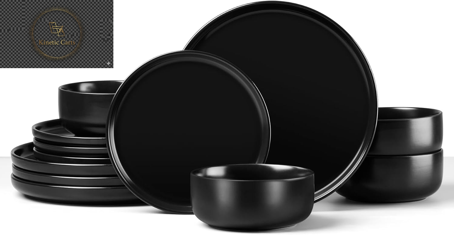 HaWare Dinner Set, 12 Piece Stoneware Dinnerware Service for 4, Reactive Glaze Dining Ware Include Plates and Bowls, Chip and Scratch Resistant, Microwave & Dishwasher Safe, Nebulas Blue